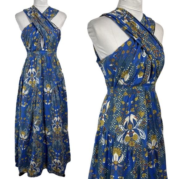 Anna Cate Dresses & Skirts - Anna Cate Boho Floral Print Maxi Dress Size XS Halter Feminine Festival Resort